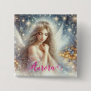 Badge Carré 5 Cm Fée de neige éthérée aquarelle festive féminine