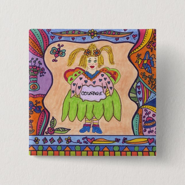BADGE CARRÉ 5 CM FÉE DU COURAGE (Devant)