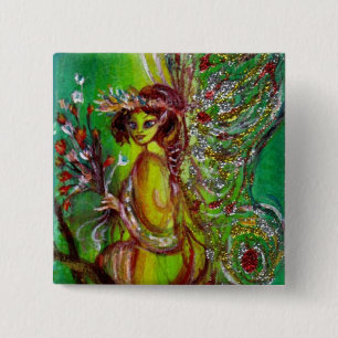 BADGE CARRÉ 5 CM FÉE EN VERT