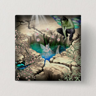 Badge Carré 5 Cm Féerie en Elven Pond