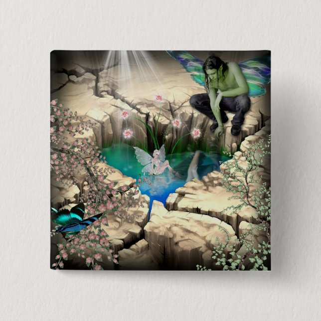 Badge Carré 5 Cm Féerie en Elven Pond (Devant)