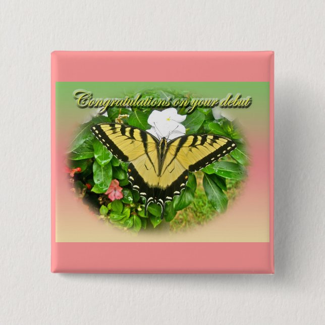 Badge Carré 5 Cm Félicitations Début Swallowtail Butterfly Items (Devant)