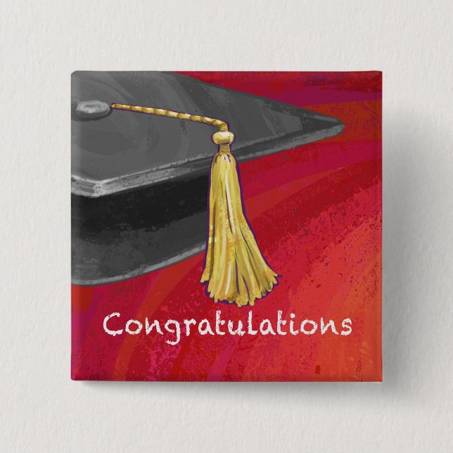 Badge Carré 5 Cm Félicitations Diplômé Noir et Rouge (Devant)