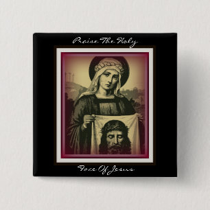Badge Carré 5 Cm félicitez le visage saint de Jésus