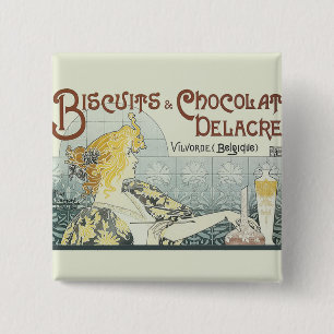 Badge Carré 5 Cm Femme Art Nouveau au Chocolat