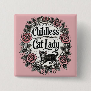 Badge Carré 5 Cm Femme au chat sans enfant