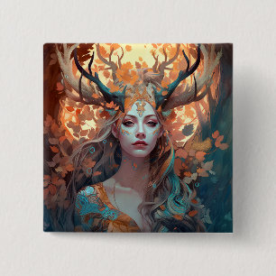 Badge Carré 5 Cm Femme Avec Antlers Imaginaire Art