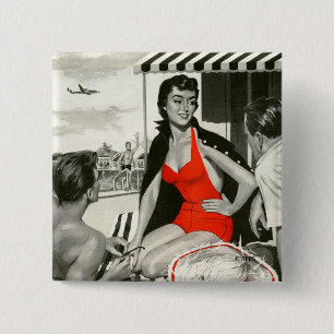 Badge Carré 5 Cm Femme d'un rouge ardent