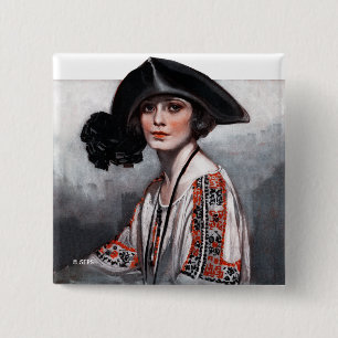 Badge Carré 5 Cm Femme en blouse brodée