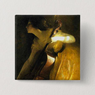 Badge Carré 5 Cm Femme Jouant Au Cello