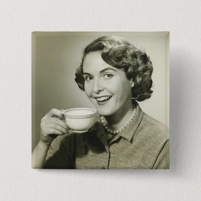 Badge Carré 5 Cm Femme tenant des tasses (Devant)