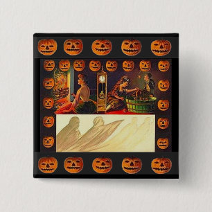 Badge Carré 5 Cm Femmes vintages, fantôme et Jack o' Lanterns