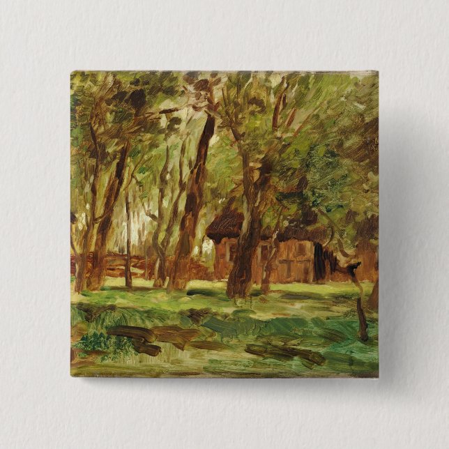 Badge Carré 5 Cm Ferme sous des arbres (Devant)