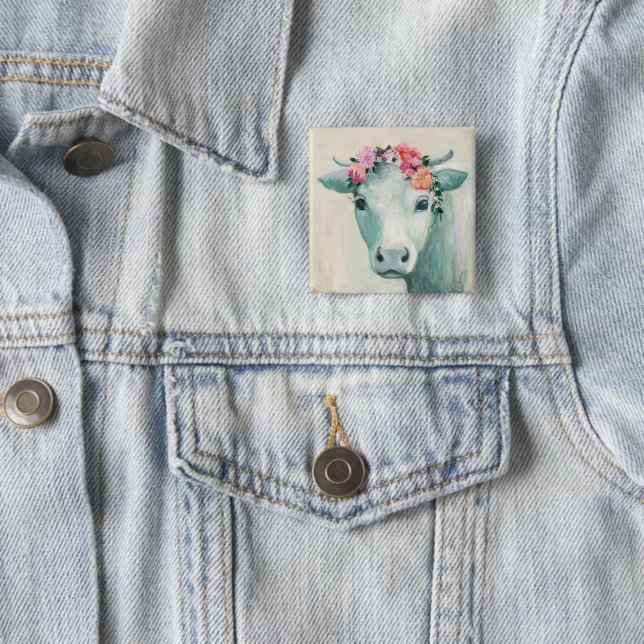 Badge Carré 5 Cm Festival Cow (En situation)