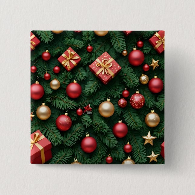 Badge Carré 5 Cm "Festive Joy — Red & Gold Christmas Magic" (Devant)
