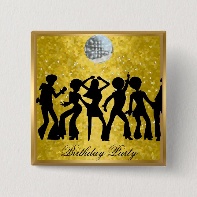 Badge Carré 5 Cm Fête d'anniversaire Disco 70's Bouton Rétro (Devant)