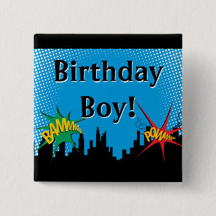 Badge Carré 5 Cm Fête d'anniversaire du garçon comique de super