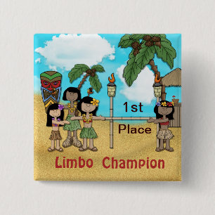Badge Carré 5 Cm Fête d'anniversaire Limbo Luau - Champion Limbo