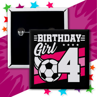 Badge Carré 5 Cm Fête de Football 4 Ans Fille 4 Ans