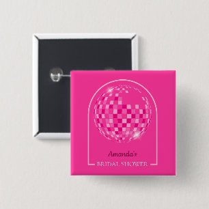 Badge Carré 5 Cm Fête de mariage disco rose vif