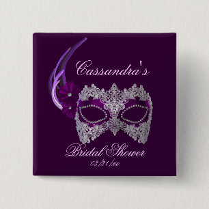 Badge Carré 5 Cm "Fête des mariées" - Masque de dentelle