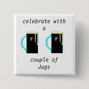 Badge Carré 5 Cm fêter avec un, deux Jugs