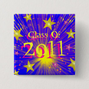 Badge Carré 5 Cm Feu d'artifice "classe de 2011" carrés de bouton