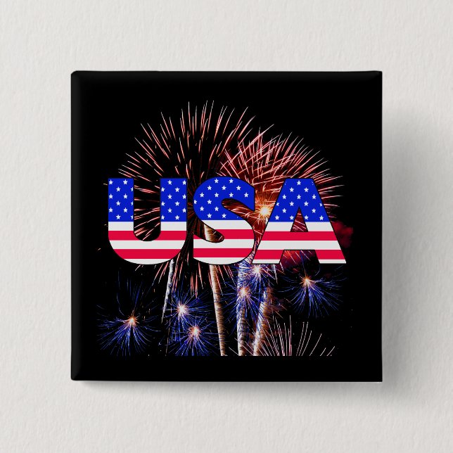 Badge Carré 5 Cm Feu d'artifice Patriotique USA (Devant)