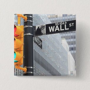 Badge Carré 5 Cm Feu de signalisation et signe de Wall Street
