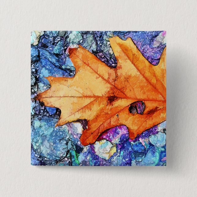 BADGE CARRÉ 5 CM FEUILLE D'AUTOMNE (Devant)