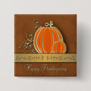 Badge Carré 5 Cm Feuilles Citrouilles précieux de Thanksgiving Gold