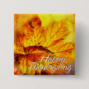 Badge Carré 5 Cm Feuilles d'automne 4 boutons