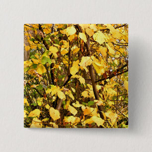 BADGE CARRÉ 5 CM FEUILLES D'AUTOMNE JAUNE