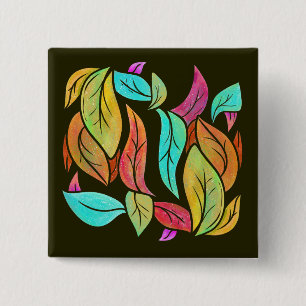 Badge Carré 5 Cm Feuilles d'automne motif
