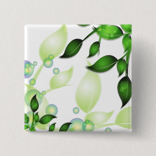 Badge Carré 5 Cm Feuilles de jardin frais sur blanc