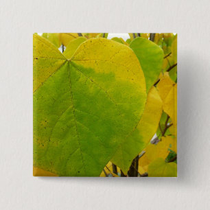 Badge Carré 5 Cm Feuilles rouges jaunes et verts