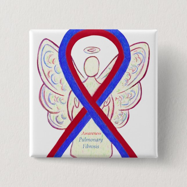 Badge Carré 5 Cm Fibrose pulmonaire Sensibilisation Ruban Angel Pin (Devant)