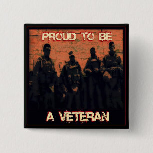 Badge Carré 5 Cm Fier d'être un bouton vétéran