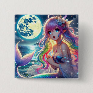 Badge Carré 5 Cm Fille Anime Chantant Pixie sous Clair de Lune Merm