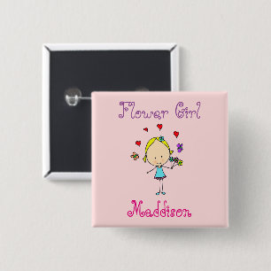 Badge Carré 5 Cm Fille aux Fleurs Personnalisée