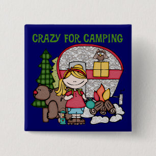 Badge Carré 5 Cm Fille blonde folle pour camper