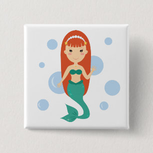 Badge Carré 5 Cm Fille caricature sirène princesse