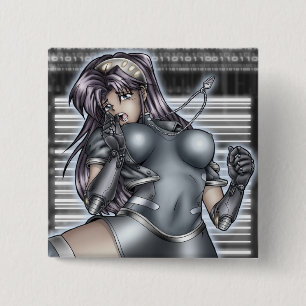 Badge Carré 5 Cm Fille d'Anime de Cyber