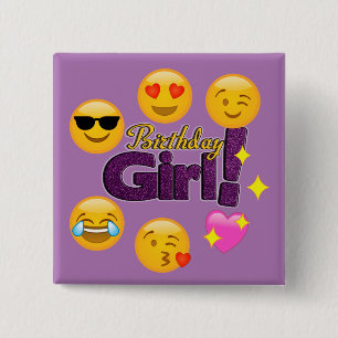 Badge Carré 5 Cm Fille d'anniversaire d'Emoji
