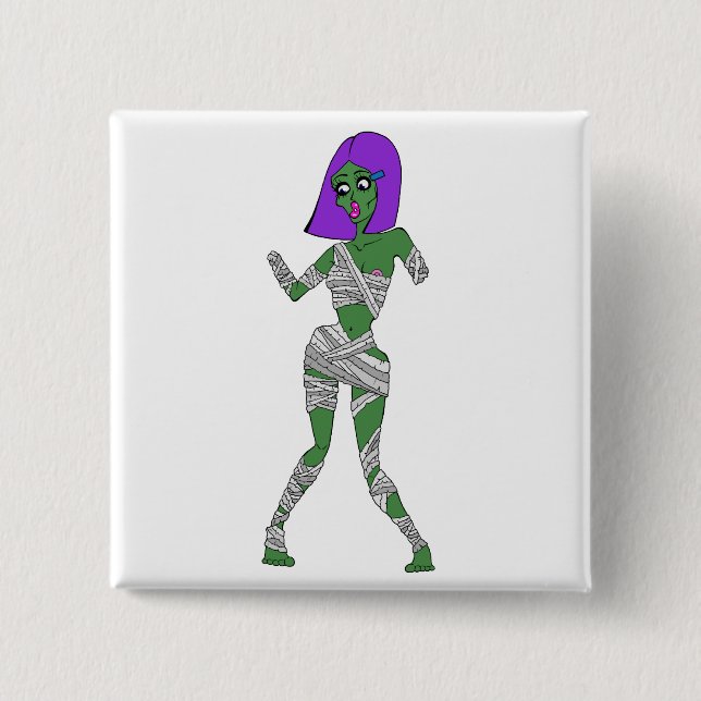 Badge Carré 5 Cm Fille de zombi (Devant)