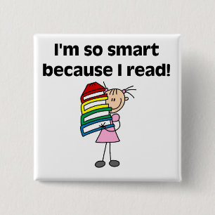 Badge Carré 5 Cm Fille intelligente parce que je lis