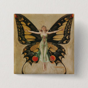 Badge Carré 5 Cm Fille papillon de Leyendecker Art Déco vintage