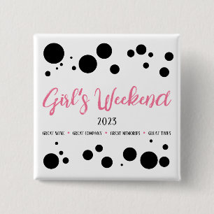 Badge Carré 5 Cm Fille personnalisée week-end rose pointillé