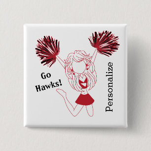 Badge Carré 5 Cm Fille Pom-pom girl rouge foncé   Texte do-it-yours