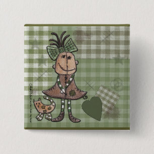 Badge Carré 5 Cm Fille primitive et chats